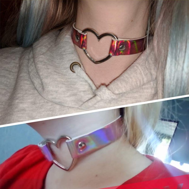 ETHOON قلادة تشوكر على شكل قلب من إيثون جلد PU تشوكر قلايد قوطية سلسلة ليزر وردي - Image 2