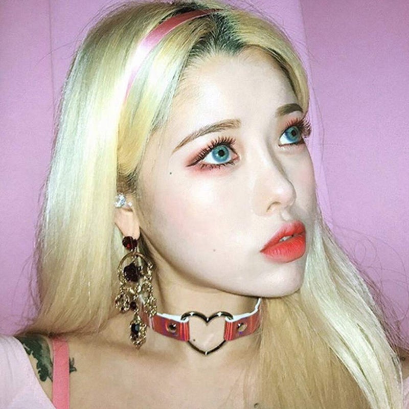 ETHOON قلادة تشوكر على شكل قلب من إيثون جلد PU تشوكر قلايد قوطية سلسلة ليزر وردي - Image 4