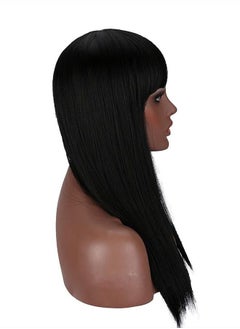 Kalyss 22" Black Synthetic Hair Wigs with Hair Bangs for Women High Temperature Super Soft Yaki Texture Long Straight Hair Wigs for Women (black)  - Image 5
