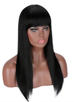 Kalyss 22" Black Synthetic Hair Wigs with Hair Bangs for Women High Temperature Super Soft Yaki Texture Long Straight Hair Wigs for Women (black)  - Image 3