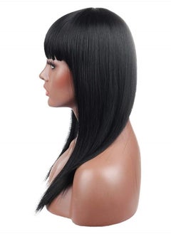 Kalyss 22" Black Synthetic Hair Wigs with Hair Bangs for Women High Temperature Super Soft Yaki Texture Long Straight Hair Wigs for Women (black)  - Image 4