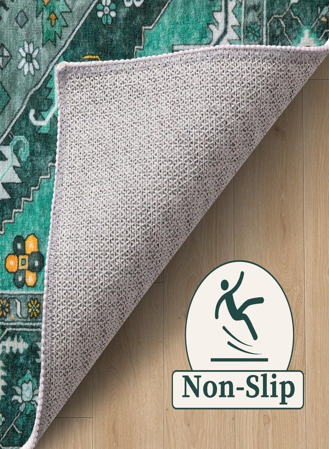 SERISSA Boho Rugs for Entryway, 2x3 Teal Entryway Rug Non-Slip Washable Small Area Rug, Ultra Soft Oriental Vintage Low-Pile Indoor Door Mat Floor Carpet for Entrance Bedroom Kitchen Bathroom - Image 3