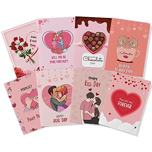 Festiko Adult Valentine Greeting Cards Valentine Week-8 Days Greeting Card,Love Romantic Cards,Greeting Card Set for Love Couples,Special Valentine Gift Set for Gf,BF,Wife,Husband,Multicolour - Image 1