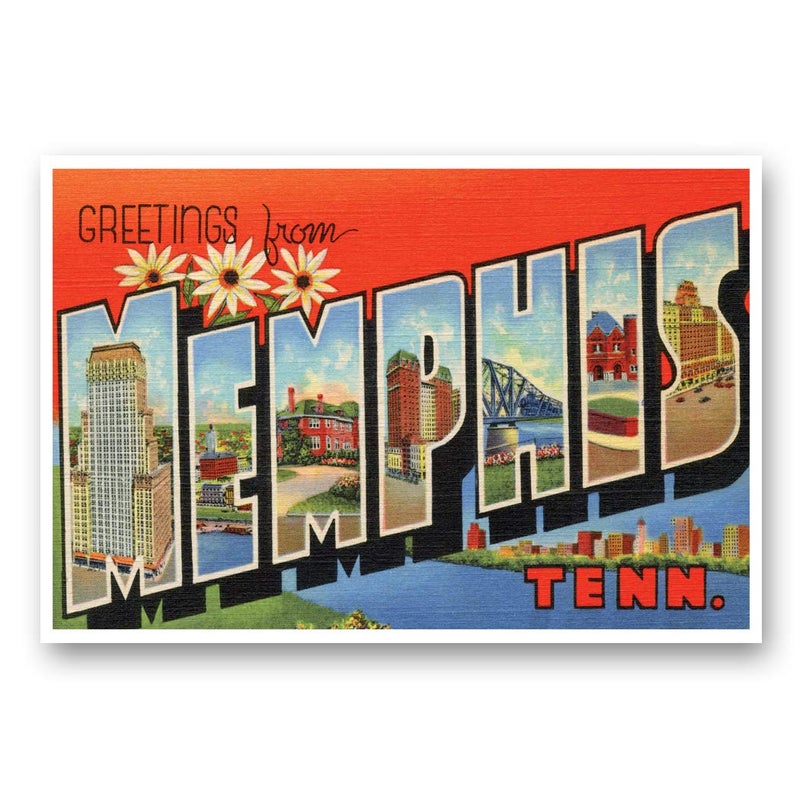 Postcard Fair GREETINGS FROM MEMPHIS, TN vintage reprint postcard set of 20 identical postcards. Large Letter Memphis, Tennessee city name post card pack (ca. 1930's-1940's). Made in USA. - Image 1
