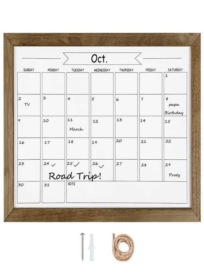TORASO Dry Erase Monthly Calendar Whiteboard, Magnetic White Board for Wall, Office/School/Home, Solid Pine Wood Rustic Brwon Frame Hanging Board for Kitchen Grocery List, 10.6"x 14.6"(YL-RB-2737-B) - Image 1