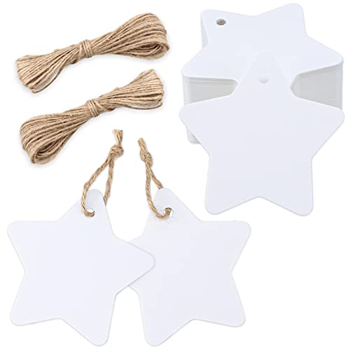 G2PLUS Star Gift Tags, 100PCS Blank Star Shaped Tags, Kraft Paper Gift Tag with String for Present Wrapping, Wedding, Christmas Party Favors (White) - Image 1