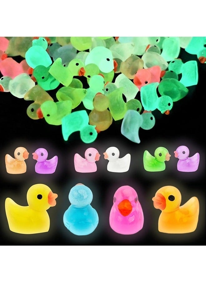 100pcs Mini Bright Resin Ducks Colorful Luminous Figurines Garden Ducks Tiny Ducks Ornaments Micro Landscape Garden for Dollhouse Ornament Garden Statue Landscape Craft Decorative - Image 1
