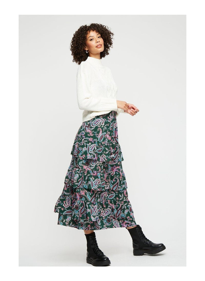 DOROTHY PERKINS - Green Paisley Ruffle Midi Skirt - Image 1