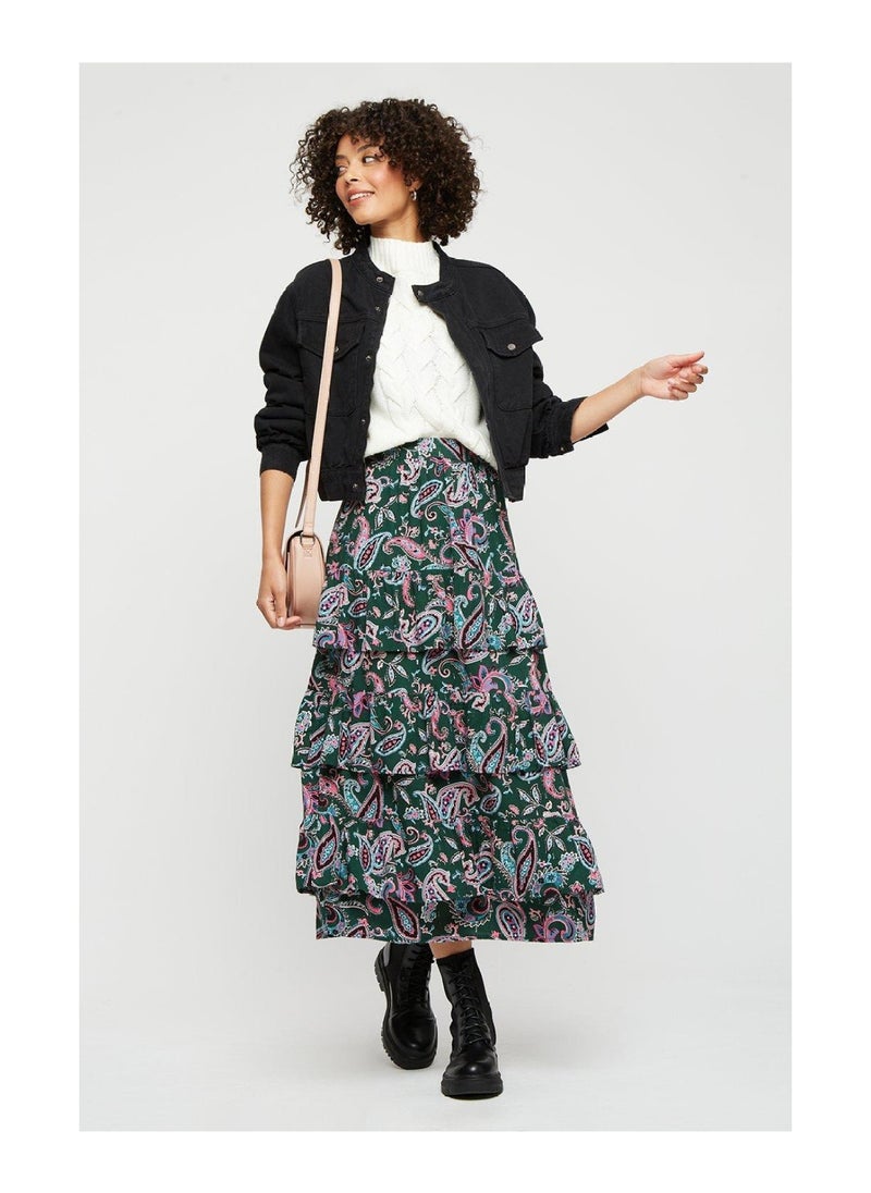 DOROTHY PERKINS - Green Paisley Ruffle Midi Skirt - Image 1