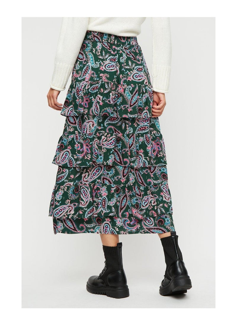 DOROTHY PERKINS - Green Paisley Ruffle Midi Skirt - Image 1