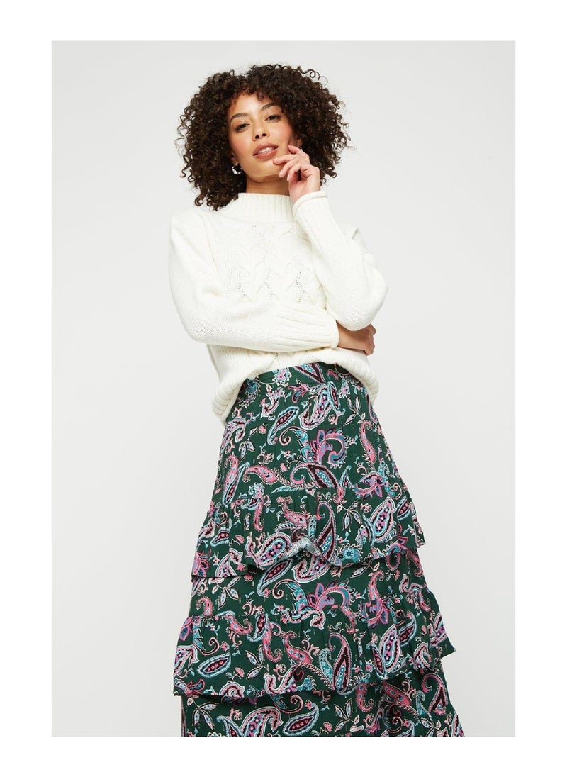 DOROTHY PERKINS - Green Paisley Ruffle Midi Skirt - Image 1