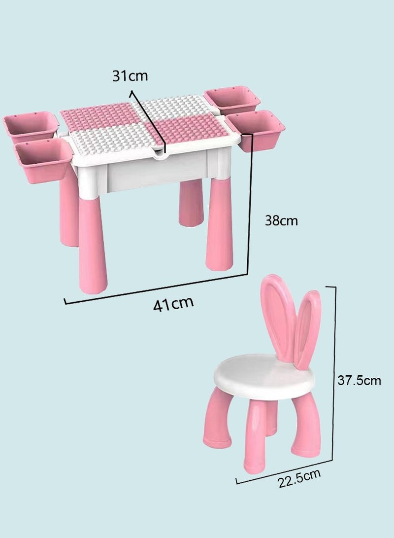 جني ثروة طقم مكعبات بناء للأطفال، 210 قطعة مكعبات تكديس كبيرة مع ممر منزلق، ألعاب تعليمية للأولاد والبنات، طاولة مكعبات قابلة لتعديل الارتفاع مع كرسي وصندوق تخزين، طاولة أنشطة متعددة الوظائف للأطفال (وردي) - Image 2