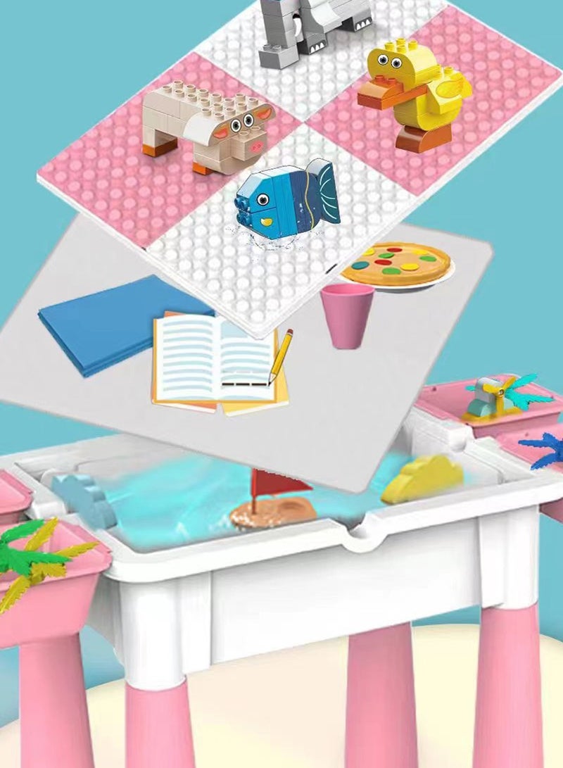 جني ثروة طقم مكعبات بناء للأطفال، 210 قطعة مكعبات تكديس كبيرة مع ممر منزلق، ألعاب تعليمية للأولاد والبنات، طاولة مكعبات قابلة لتعديل الارتفاع مع كرسي وصندوق تخزين، طاولة أنشطة متعددة الوظائف للأطفال (وردي) - Image 5