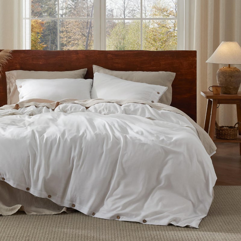 Bedsure Linen Duvet Cover King Size - Linen Cotton Blend Bedding Set  Soft & Cozy  3 Pieces  1 Duvet Cover 104x90 Inches and 2 Pillowcases  Cream Color Cooling Bedding  Comforter Sold Separately