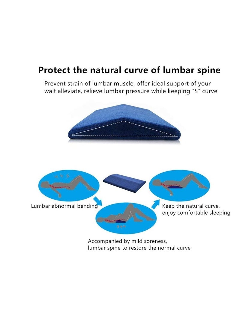 MIXDE Lumbar Sleeping Back Pillow Waist Support Cushion Memory Foam for Lower Back Pain Leg Knee Sciatica Pains Pregnancy Side Back and Stomach Sleeper with Washable Cover Navy Blue  - Image 3