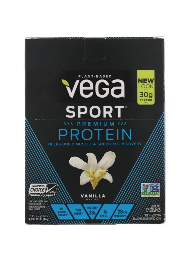 Vega - Vega Sport Premium Vegan Protein Powder Vanilla (12 Sachets) 30g Plant Based Protein, 5g BCAAs, Low Carb, Keto, Dairy Free, Gluten Free, Pea Protein for Women and Men, 12x1.6oz (Packaging May Vary) - Image 1