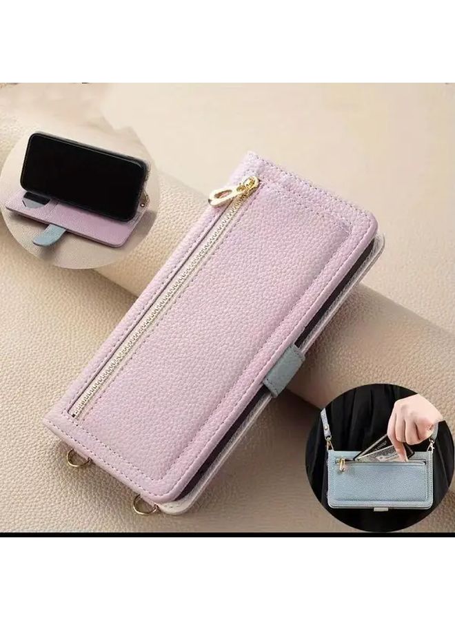 Black Lychee Pattern Crossbody Zip Wallet With Straps For Google Pixel 9 Pro XL - Image 5
