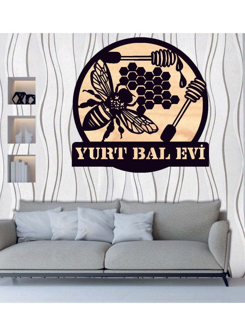 Hediyelikevi Gifthouse Personalized Bee Honeycomb Honey Themed Wooden Wall Painting  - Image 1