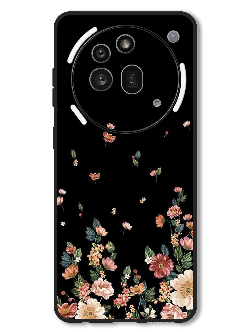 Theodor Case Compatible with Nothing Phone 3a Pro Protection Shockproof Bumper Cover Flowers in Black Background - Image 1