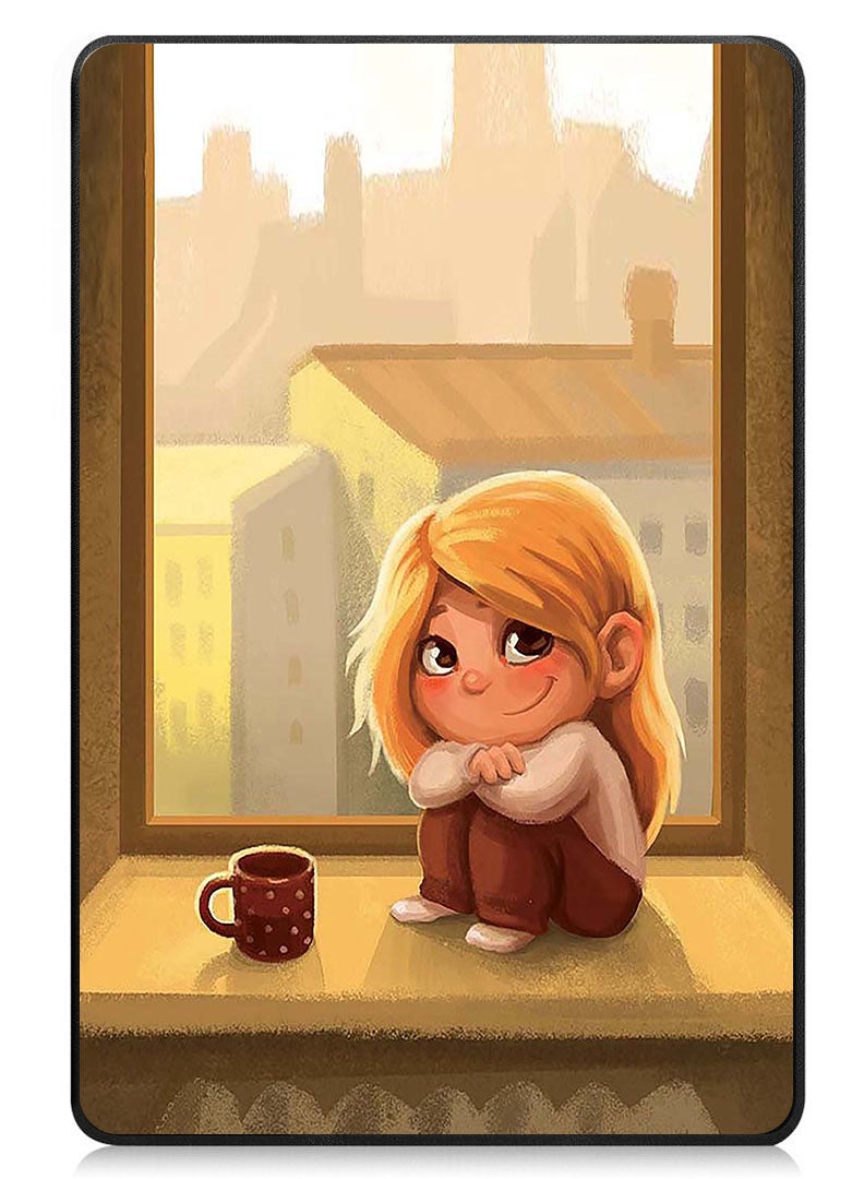 Theodor Protective Flip Case For Samsung Galaxy Tab S9 FE Plus With Trifold Stand Auto Wake Sleep Shockproof Cover Cute Girl having coffee - Image 1