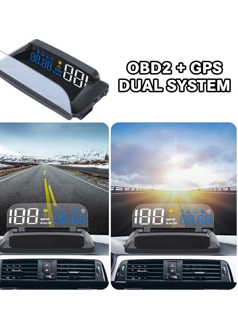 SOLARAE عرض رأس السيارة، نظام مزدوج OBD2 + GPS، عداد سرعة رقمي KMH MPH، جهاز عرض سرعة مرآة، إنذار تجاوز السرعة، تحذير القيادة المرهقة - Image 4