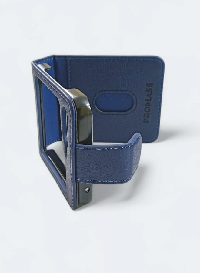 بروماس حافظة Z FLIP 4، حافظة جلدية لهاتف Galaxy Z Flip 4 مع فتحة بطاقة وغطاء مغناطيسي للهاتف متوافق باللون الأزرق - Image 2