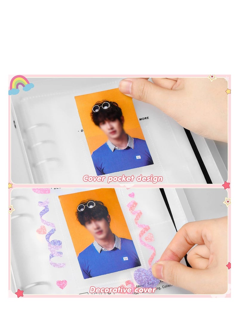 Photocard Binder Kpop Photocard Holder Book Sleeves Photocard Korean Stickers, A5 Binder Photocard Album 6 Ring Photocard Binder Card Protectors Pages 200 Cards Darkorchid Colorful  - Image 2