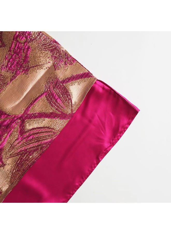 HD Fashion African Jacquard Kaftan Dress for Woman Fancy Party Gown with Headwrap, Rosered, One size - Image 2
