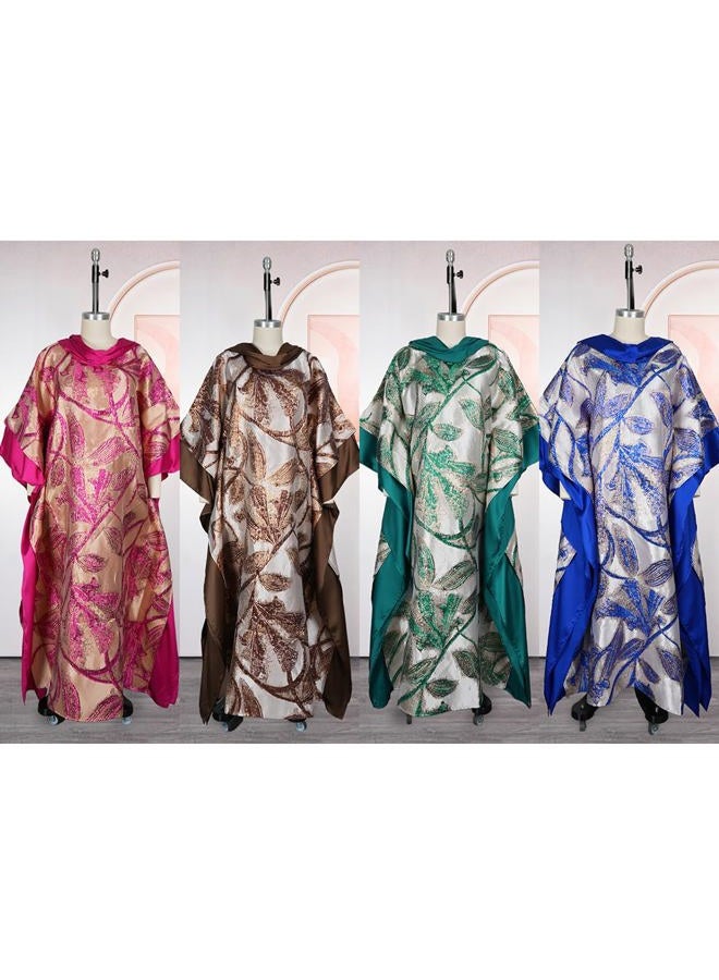 HD Fashion African Jacquard Kaftan Dress for Woman Fancy Party Gown with Headwrap, Rosered, One size - Image 5
