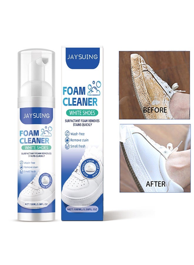 جايسوينغ منظف رغوي للأحذية البيضاء، رغوة منظفة تزيل البقع بسرعة، رذاذ تنظيف الأحذية الرياضية بالرغوة، تفتيح حذاء القماش الرياضي، تبييض وحواف الأحذية الصفراء (100 مل) - Image 1