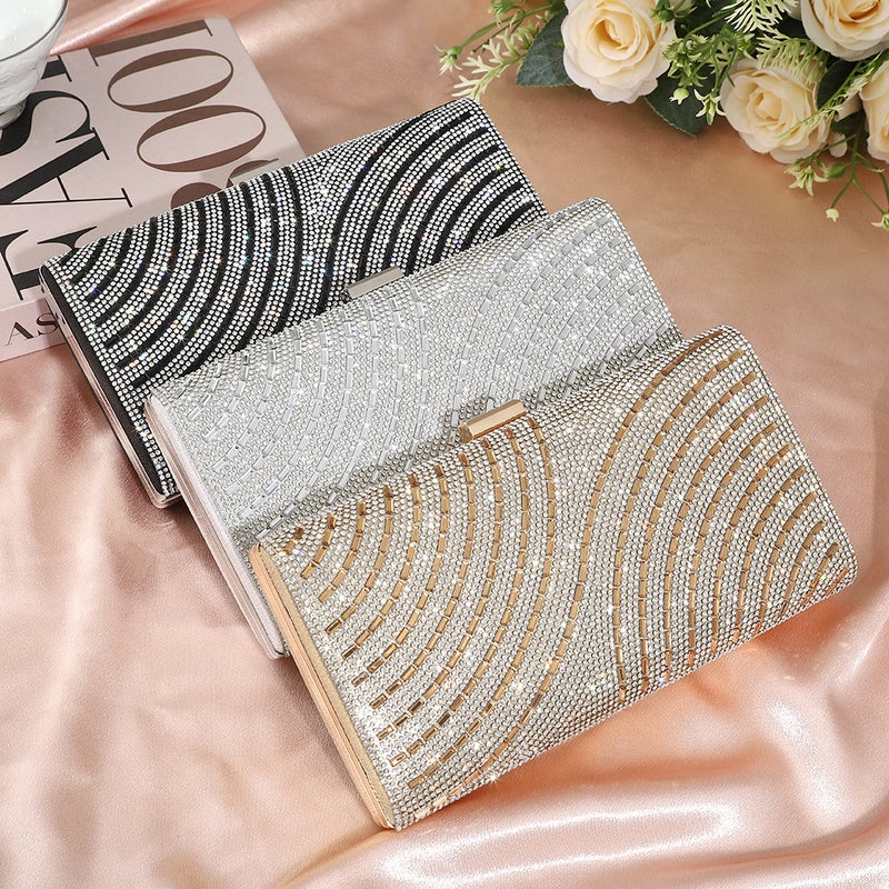 Diamond-Encrusted Evening Bag Fashionable Striped Diamond-Filled Banquet Square Bag Birthday Banquet Dress Handheld Evening Bag - Image 2