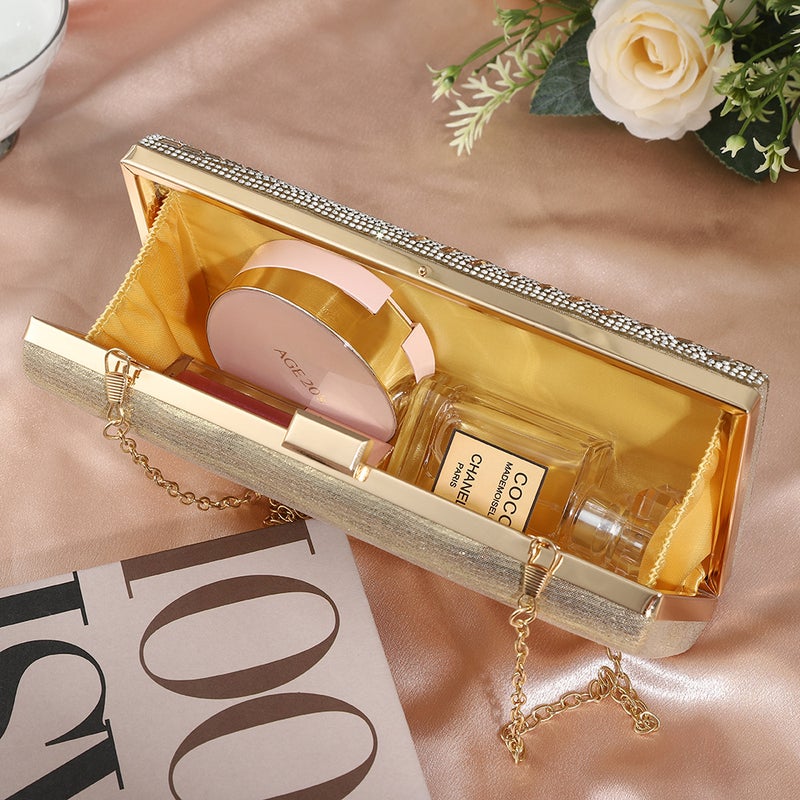 Diamond-Encrusted Evening Bag Fashionable Striped Diamond-Filled Banquet Square Bag Birthday Banquet Dress Handheld Evening Bag - Image 3