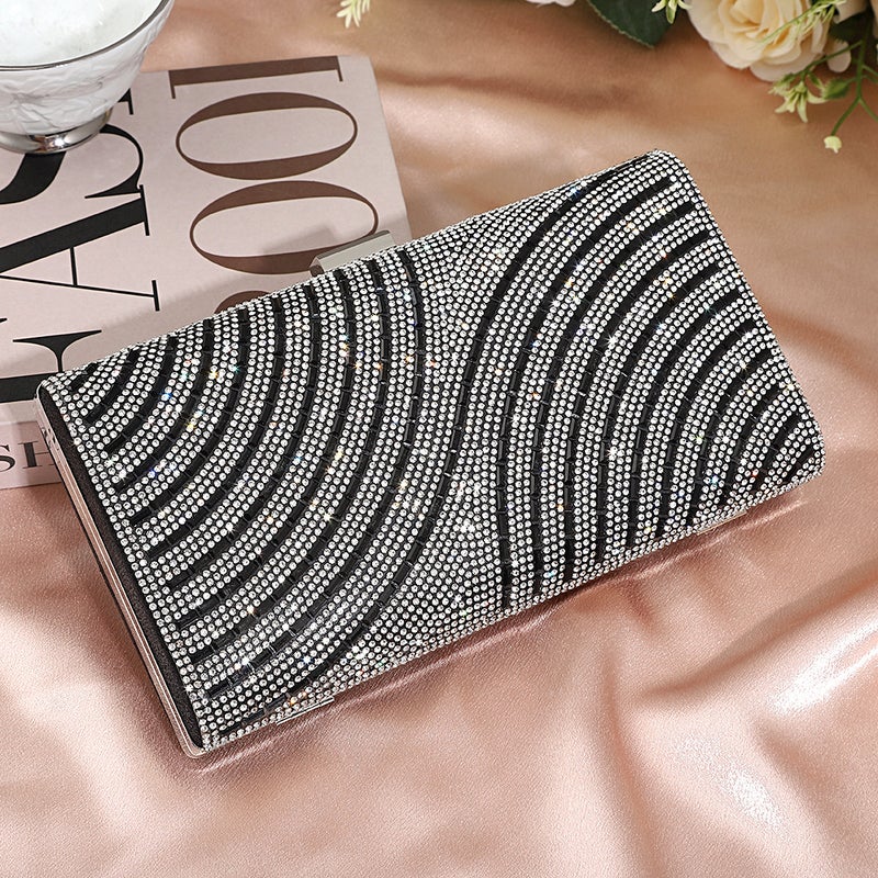 Diamond-Encrusted Evening Bag Fashionable Striped Diamond-Filled Banquet Square Bag Birthday Banquet Dress Handheld Evening Bag - Image 1