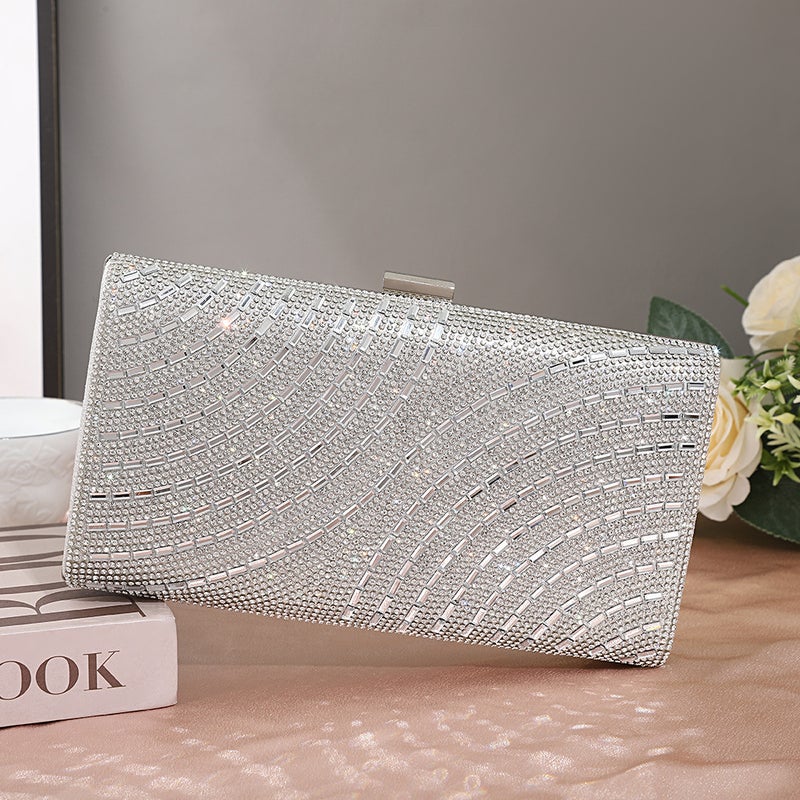 Diamond-Encrusted Evening Bag Fashionable Striped Diamond-Filled Banquet Square Bag Birthday Banquet Dress Handheld Evening Bag - Image 4