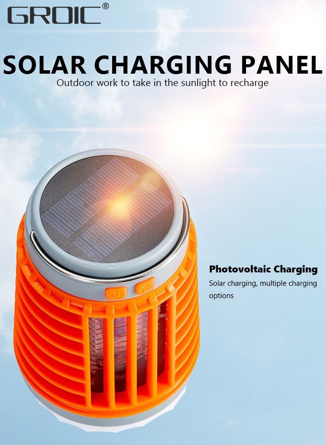 GROIC مصباح تخييم LED، مصباح قابل لإعادة الشحن بالطاقة الشمسية وUSB، قاتل البعوض المحمول المقاوم للماء للاستخدام في الأماكن الخارجية والداخلية، مصباح LED لقتل الحشرات، مصباح تخييم طوارئ للتخييم وصيد الأسماك - Image 3