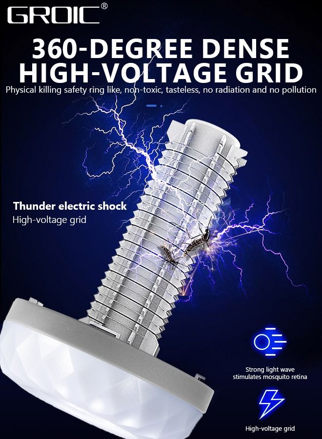 GROIC مصباح تخييم LED، مصباح قابل لإعادة الشحن بالطاقة الشمسية وUSB، قاتل البعوض المحمول المقاوم للماء للاستخدام في الأماكن الخارجية والداخلية، مصباح LED لقتل الحشرات، مصباح تخييم طوارئ للتخييم وصيد الأسماك - Image 5