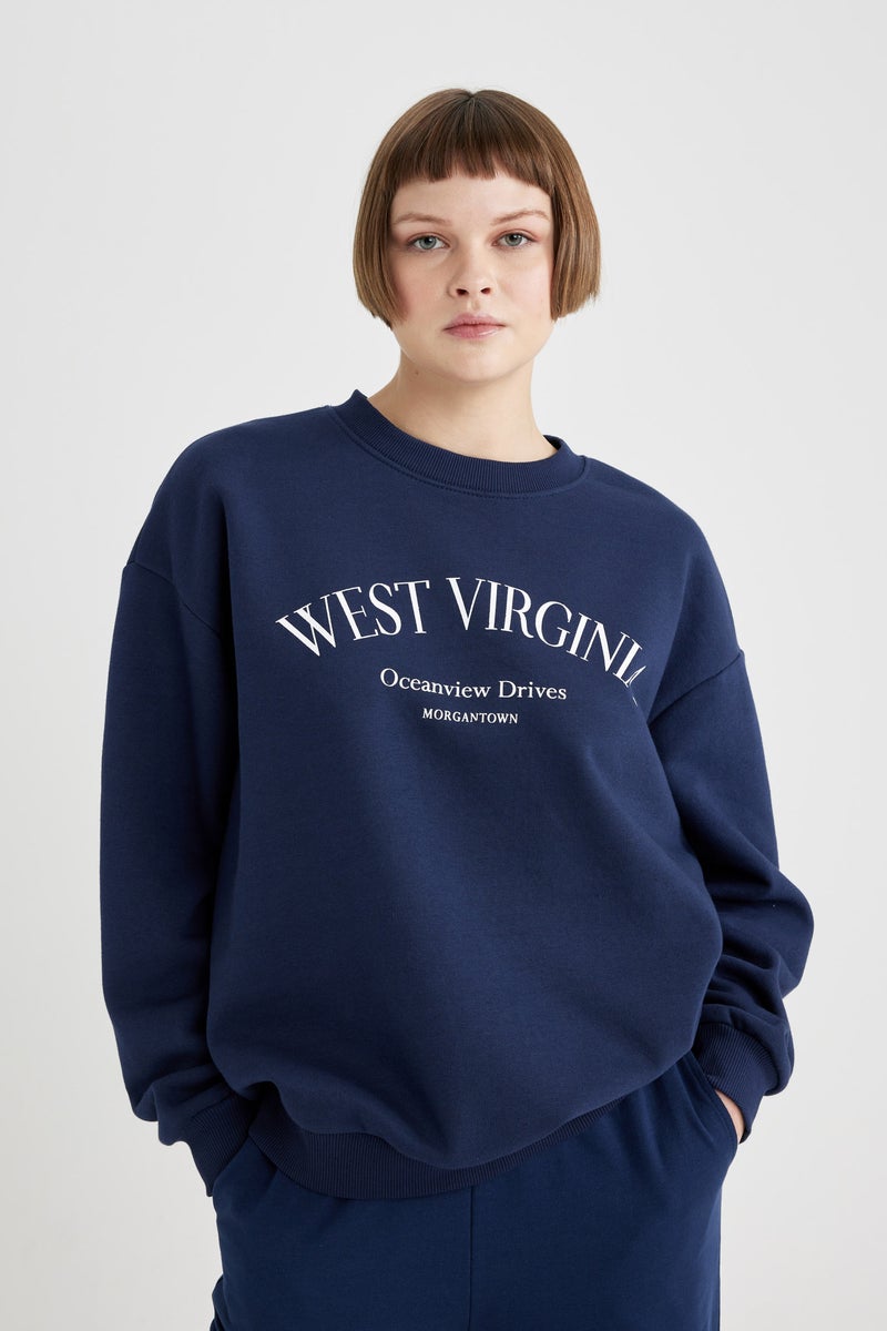 DeFacto Woman Relax Fit Crew Neck Printed Thick Sweatshirt  - Image 1