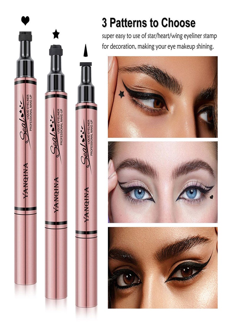 SYOSI Double-sided Liquid Eyeliner Stamp, 3Pcs Waterproof Smudge-proof Long Lasting Wing Eye Liner Star Heart Seal Stamp Makeup Tool, Long lasting Super Slim Precise Felt Tip Liquid Eye Liner Tools  - Image 2