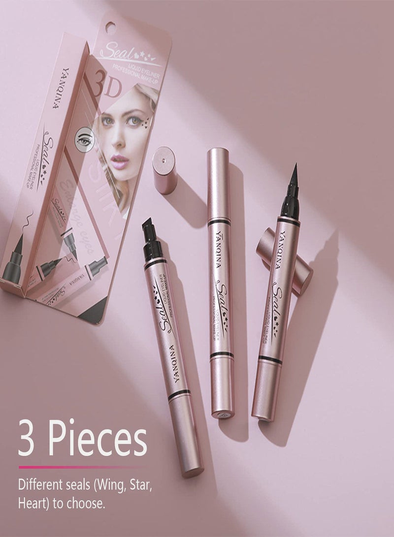 SYOSI Double-sided Liquid Eyeliner Stamp, 3Pcs Waterproof Smudge-proof Long Lasting Wing Eye Liner Star Heart Seal Stamp Makeup Tool, Long lasting Super Slim Precise Felt Tip Liquid Eye Liner Tools  - Image 5
