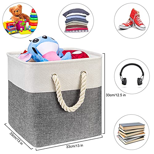 HSDT Fabric Cube Storage Bins 13x13x12.5 Inch Grey-Black Cube Storage Boxes Collapsible Large Cloth Organizer Baskets with Cotton Rops Handles for Storage Cubbies or Closet Shelf ,QY-SC25-2 - Image 5