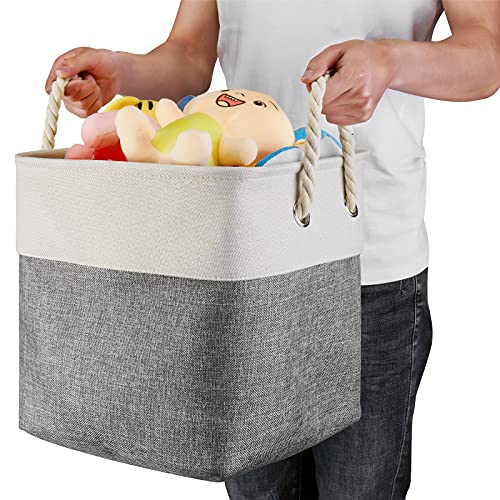 HSDT Fabric Cube Storage Bins 13x13x12.5 Inch Grey-Black Cube Storage Boxes Collapsible Large Cloth Organizer Baskets with Cotton Rops Handles for Storage Cubbies or Closet Shelf ,QY-SC25-2 - Image 4