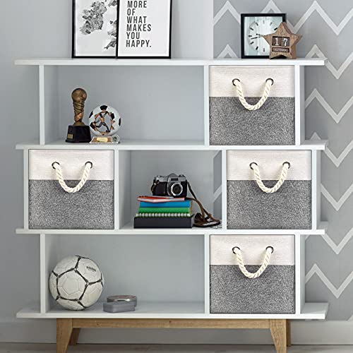 HSDT Fabric Cube Storage Bins 13x13x12.5 Inch Grey-Black Cube Storage Boxes Collapsible Large Cloth Organizer Baskets with Cotton Rops Handles for Storage Cubbies or Closet Shelf ,QY-SC25-2 - Image 2