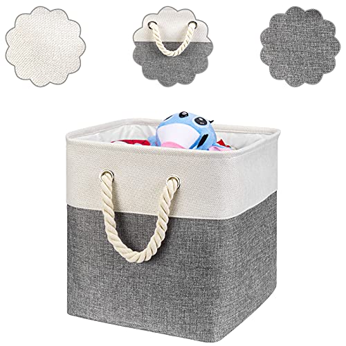HSDT Fabric Cube Storage Bins 13x13x12.5 Inch Grey-Black Cube Storage Boxes Collapsible Large Cloth Organizer Baskets with Cotton Rops Handles for Storage Cubbies or Closet Shelf ,QY-SC25-2 - Image 3