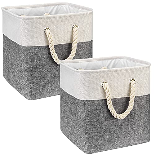 HSDT Fabric Cube Storage Bins 13x13x12.5 Inch Grey-Black Cube Storage Boxes Collapsible Large Cloth Organizer Baskets with Cotton Rops Handles for Storage Cubbies or Closet Shelf ,QY-SC25-2 - Image 1
