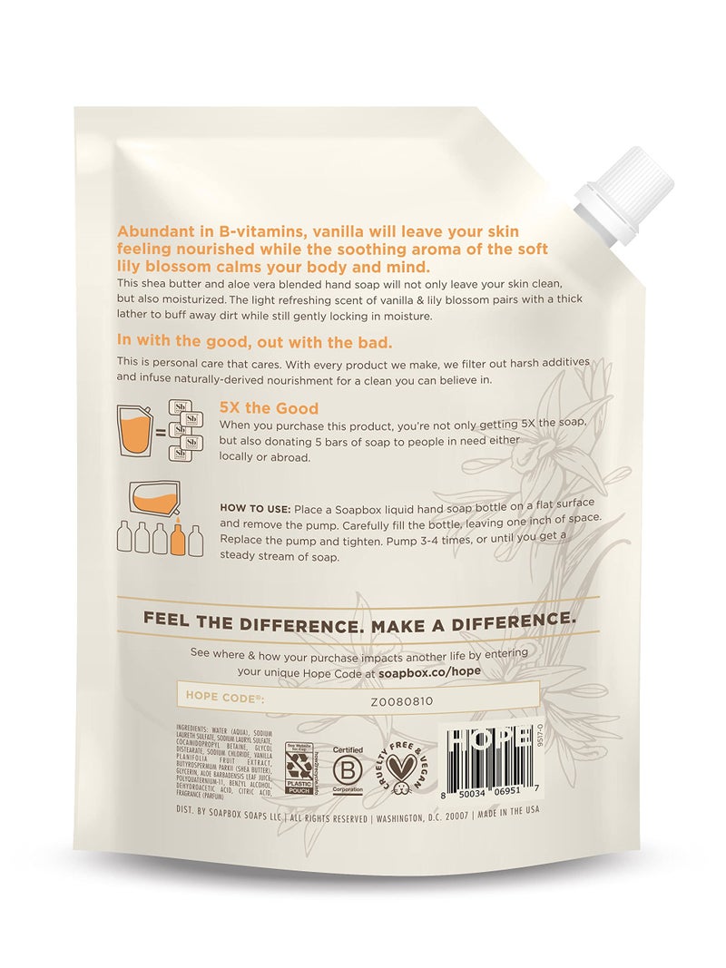 Soapbox Liquid Hand Soap Refill, Vanilla & Lily Blossom, Gentle & Moisturizing Hand Wash for Kitchen and Bathroom, Vegan & Cruelty Free, 64oz Half Gallon Refill (Pack of 1) - Image 2