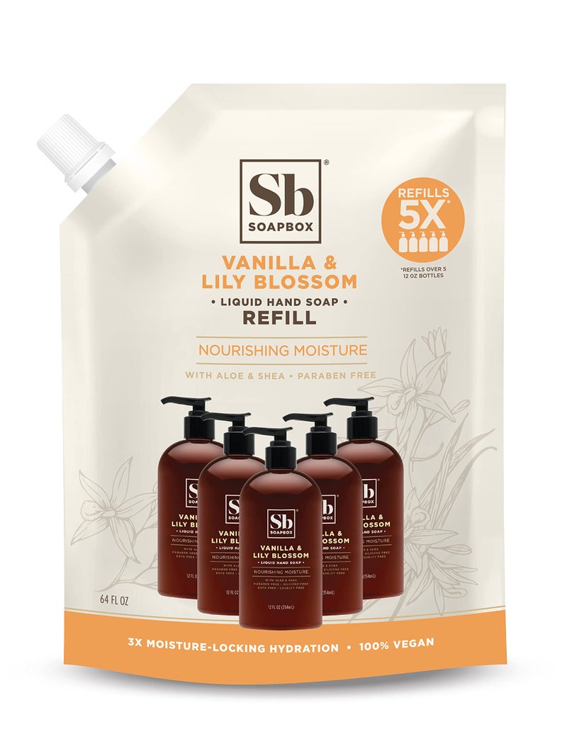 Soapbox Liquid Hand Soap Refill, Vanilla & Lily Blossom, Gentle & Moisturizing Hand Wash for Kitchen and Bathroom, Vegan & Cruelty Free, 64oz Half Gallon Refill (Pack of 1) - Image 1