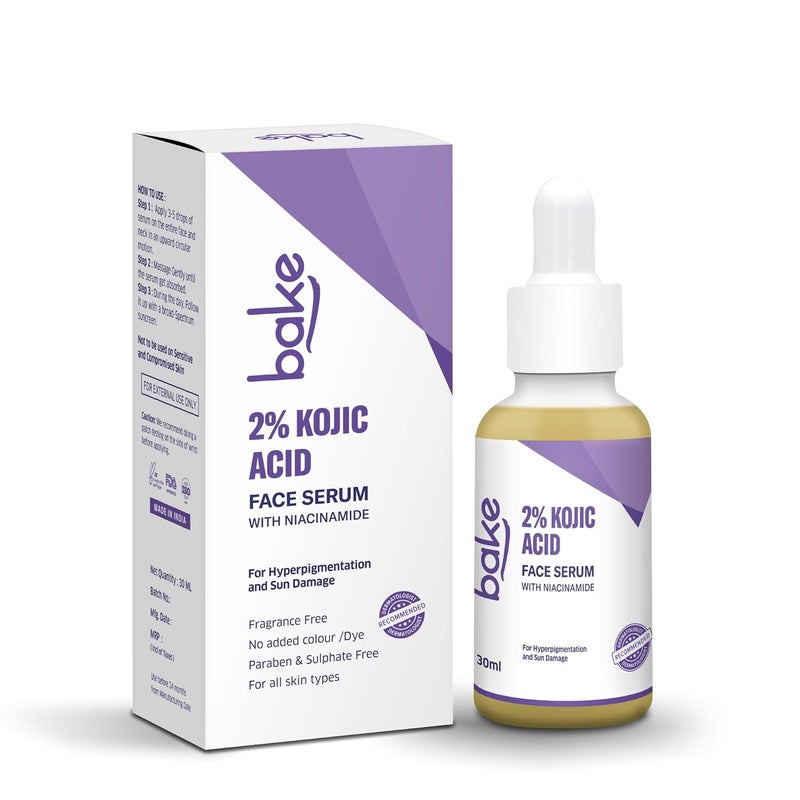 BAKE 2 Kojic Acid Face Serum with 5 Niacinamide 2 Glycolic Acid for Pigmentation Dark Spots For Dark Circles Tan Removal Sun Damaged Skin Skin Brightening Glowing 30ml - Image 1