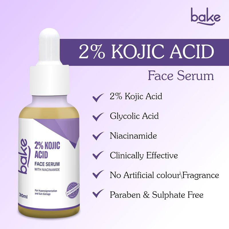 BAKE 2 Kojic Acid Face Serum with 5 Niacinamide 2 Glycolic Acid for Pigmentation Dark Spots For Dark Circles Tan Removal Sun Damaged Skin Skin Brightening Glowing 30ml - Image 3