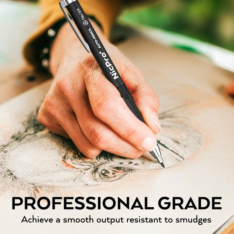 Nicpro 11 Pieces Colors 2mm Mechanical Pencil Set, 3 PCS Carpenter Drafting Pencil 2.0 mm for Art Drawing Writing Sketching Construction with 6 Tube Pre-Sharpen 2B & Color Refill, Eraser, Sharpener - Image 5