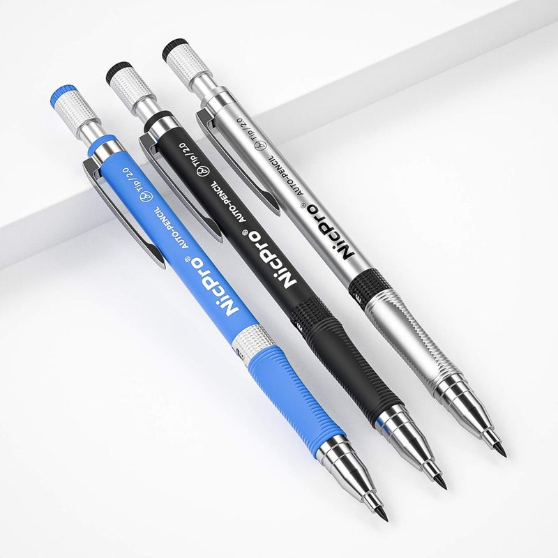 Nicpro 11 Pieces Colors 2mm Mechanical Pencil Set, 3 PCS Carpenter Drafting Pencil 2.0 mm for Art Drawing Writing Sketching Construction with 6 Tube Pre-Sharpen 2B & Color Refill, Eraser, Sharpener - Image 2